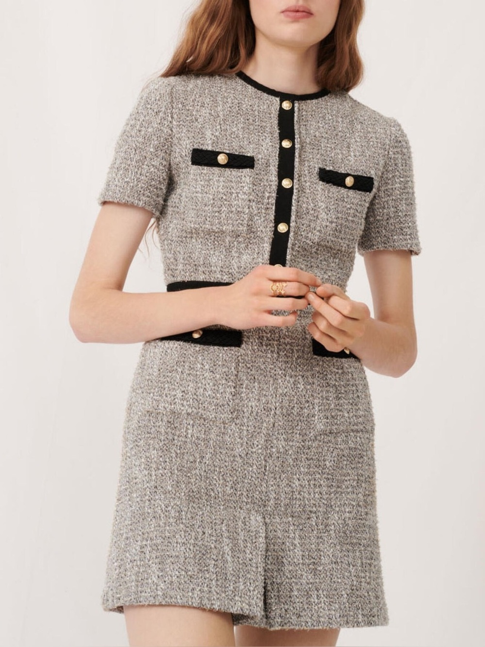MAJE, Rinie Contrast Trimmed Tweed Mini Dress